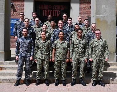 United States Navy and Royal Australian Navy Sailors enrolled in the U.S. Naval Submarine School’s Basic Enlisted Submarine School pose for a photo between training sessions aboard the Naval Submarine Base New London in Groton, Connecticut, Jun. 11, 2024.