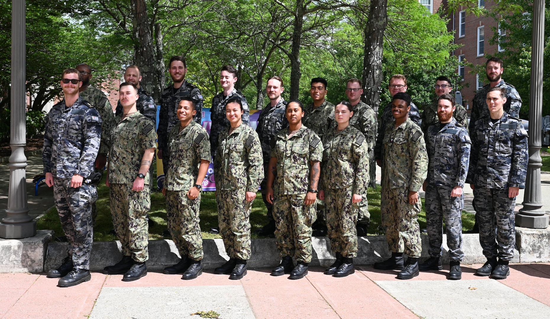 United States Navy and Royal Australian Navy Sailors enrolled in the U.S. Naval Submarine School’s Basic Enlisted Submarine School pose for a photo between training sessions aboard the Naval Submarine Base New London in Groton, Connecticut, Jun. 11, 2024.