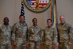 The D.C. National Guard's Maj. Gen. John C. Andonie, commanding general (interim), swears in Lt. Col. Nushat Thomas as the new deputy inspector general at the D.C. Armory on June 8, 2024. Thomas assumed the position following the retirement of Lt. Col. Tera Powell in early spring 2024 after 24 years of service.