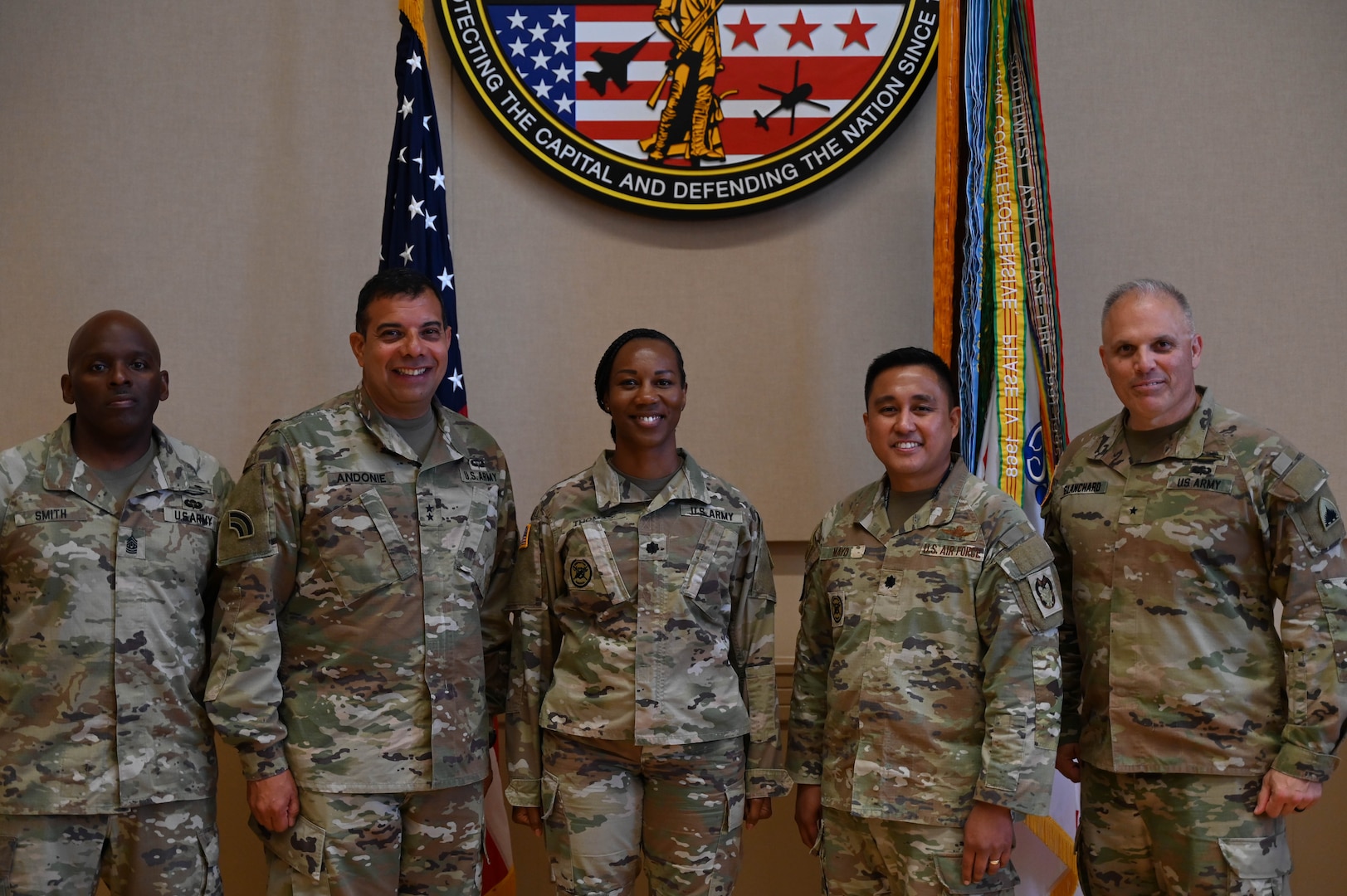 The D.C. National Guard's Maj. Gen. John C. Andonie, commanding general (interim), swears in Lt. Col. Nushat Thomas as the new deputy inspector general at the D.C. Armory on June 8, 2024. Thomas assumed the position following the retirement of Lt. Col. Tera Powell in early spring 2024 after 24 years of service.