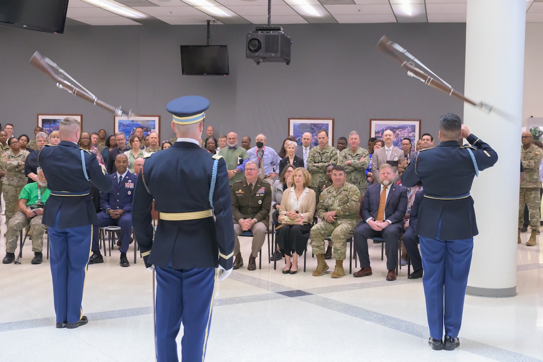 U.S. Army Drill Team perform during DLA’s 249th Army birthday celebration