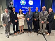 IMAGE: Pictured with Naval Surface Warfare Center Dahlgren Division Technical Director, Dale Sisson Jr., P.E., SES and Integrated Engagement Systems Department Head Shellie Clift are Dr. Udayan Bhapkar, Lindsey Klunder, James Latourell and William "Jack" Smith members of the Aurora Software Foundry Joint Laser Deconfliction Safety Software Team and Cory Willoughby, member of the AN/SPY-6(V) 1 Radar Aegis Baseline 10 Test Team. Both teams were recognized as winners of the Assistant Secretary of the Navy for Research, Development and Acquisition Dr. Delores M. Etter Top Scientists and Engineers of the Year Award for 2024. The teams were honored during a ceremony at the Pentagon, June 12.