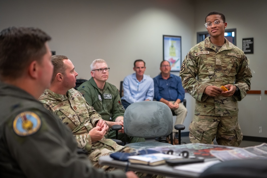 Airman speaks to leadership during a Lead Wing Command and Control Course.