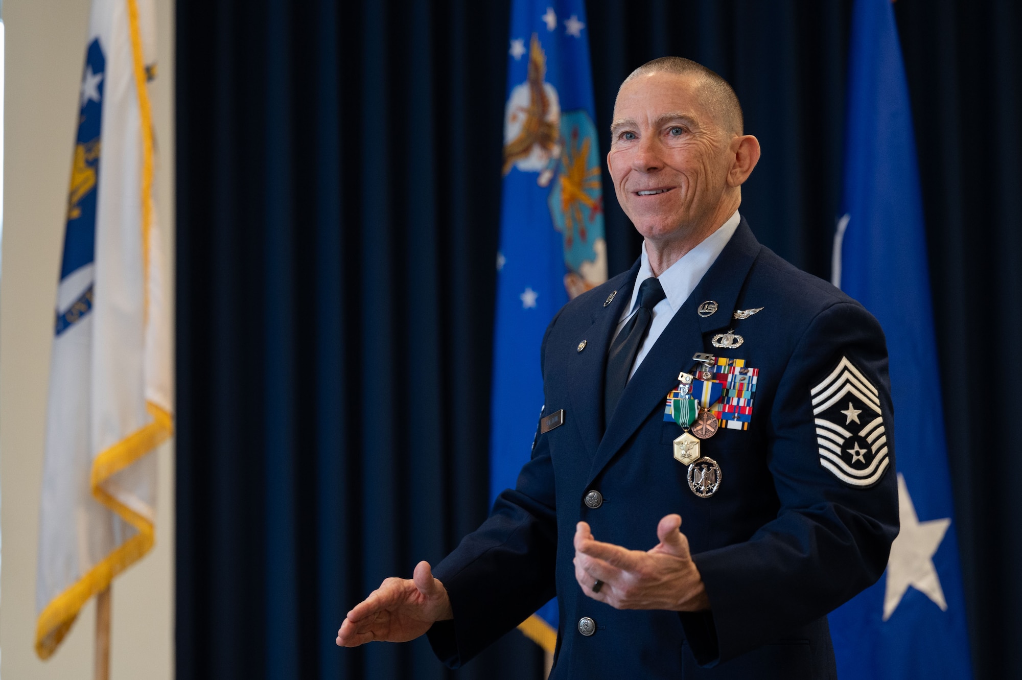 Chief Master Sgt. Sean Sullivan gives a speech.
