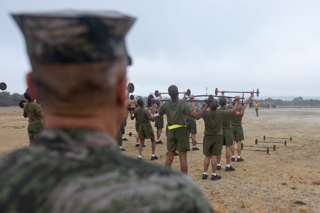 Sgt. Maj. Sang Gyun Yoon, the Republic of Korea Sergeant Major of the Marine Corps, left, tours Marine Corps Recruit Depot San Diego, California, May 24, 2024. Sgt. Maj. Sang Gyun Yoon visited the recruit depot to gain a deeper understanding of U.S. Marine Corps training methods and to explore how these techniques could be integrated into their own Marine Corps training programs. (U.S. Marine Corps photo by Lance Cpl. Jacob B. Hutchinson)