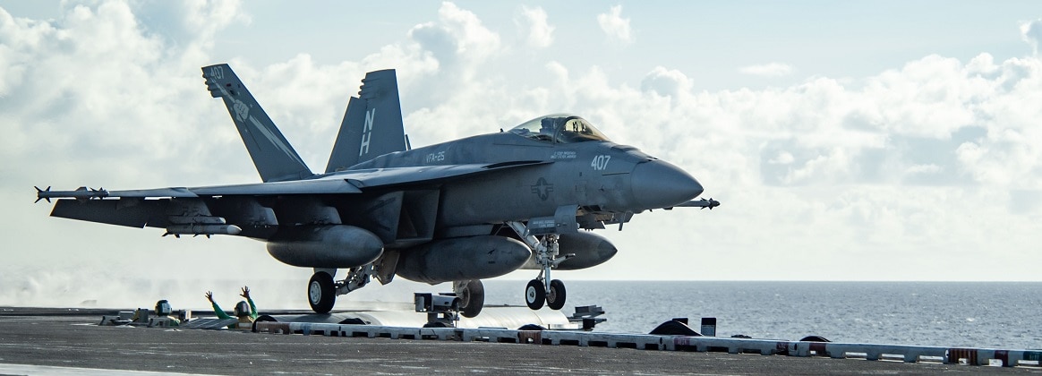 An F/A-18E Super Hornet, assigned to Strike Fighter Squadron (VFA) 25, launches off the flight deck of the Nimitz-class aircraft carrier USS Theodore Roosevelt (CVN 71) in the South China Sea