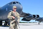 A U.S. Airman guards a B-52