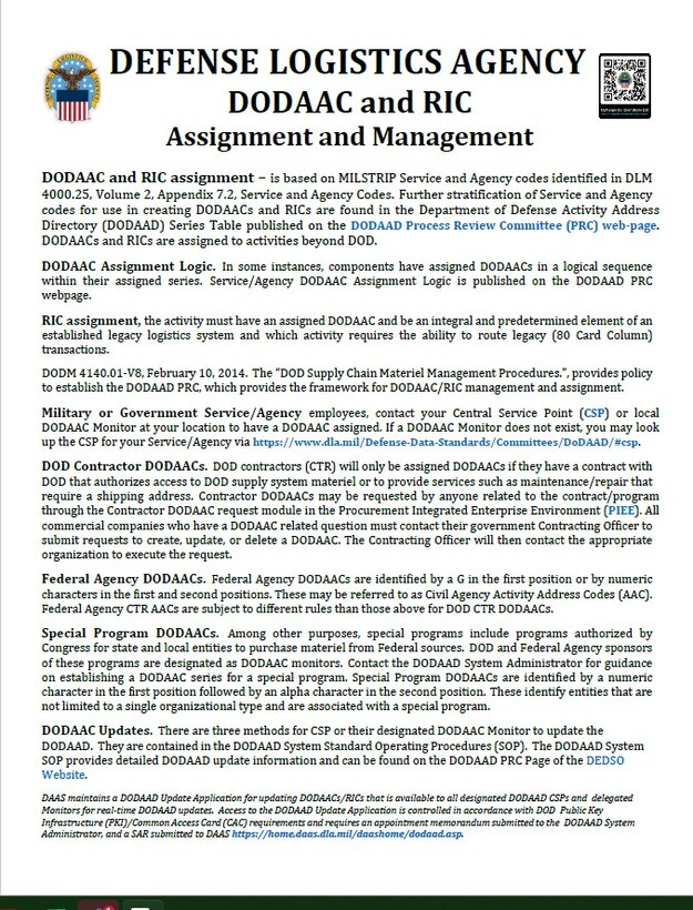 DODAAC and RIC Assignment and Management sample