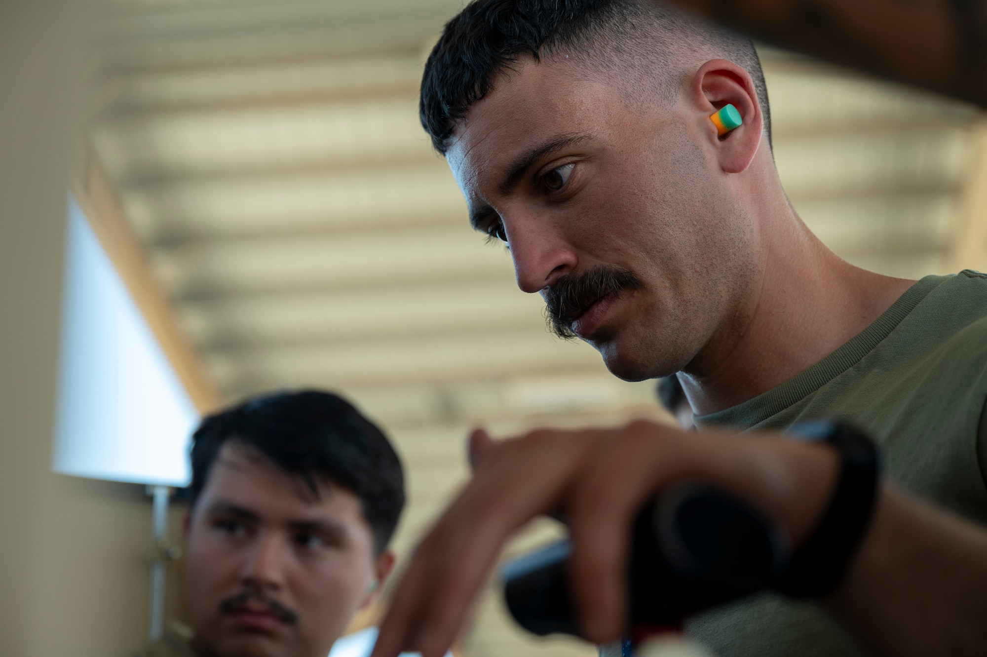 U.S. Air Force Senior Airman Daniel Knight, 49th Aircraft Maintenance Squadron assistant dedicated crew chief, operates a Ruggedized Aircraft Maintenance Test Station at Holloman Air Force Base, New Mexico, June 11, 2024.