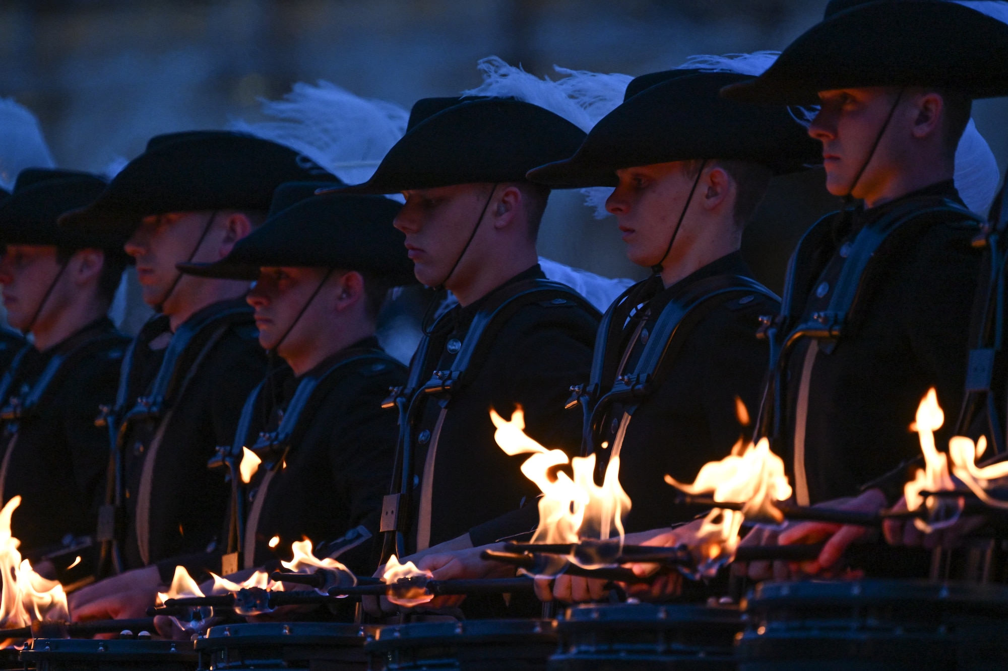 Switzerland’s Top Secret Drum Corps performs their routine at the Belgian Defence International Tattoo 2024 in Tournai, Belgium, June 7, 2024.