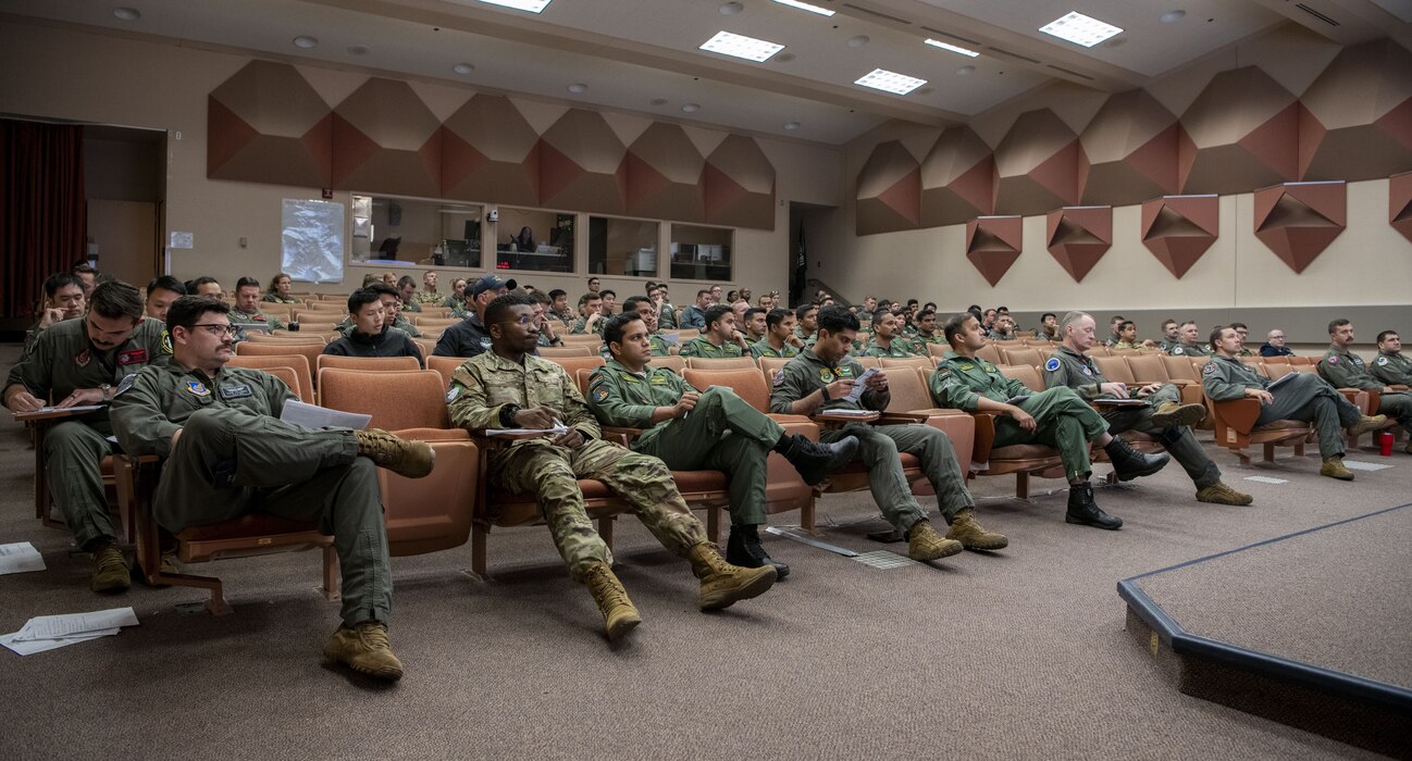 Red Flag-Alaska 24-2 participants attend a briefing at Eielson Air Force Base, Alaska.