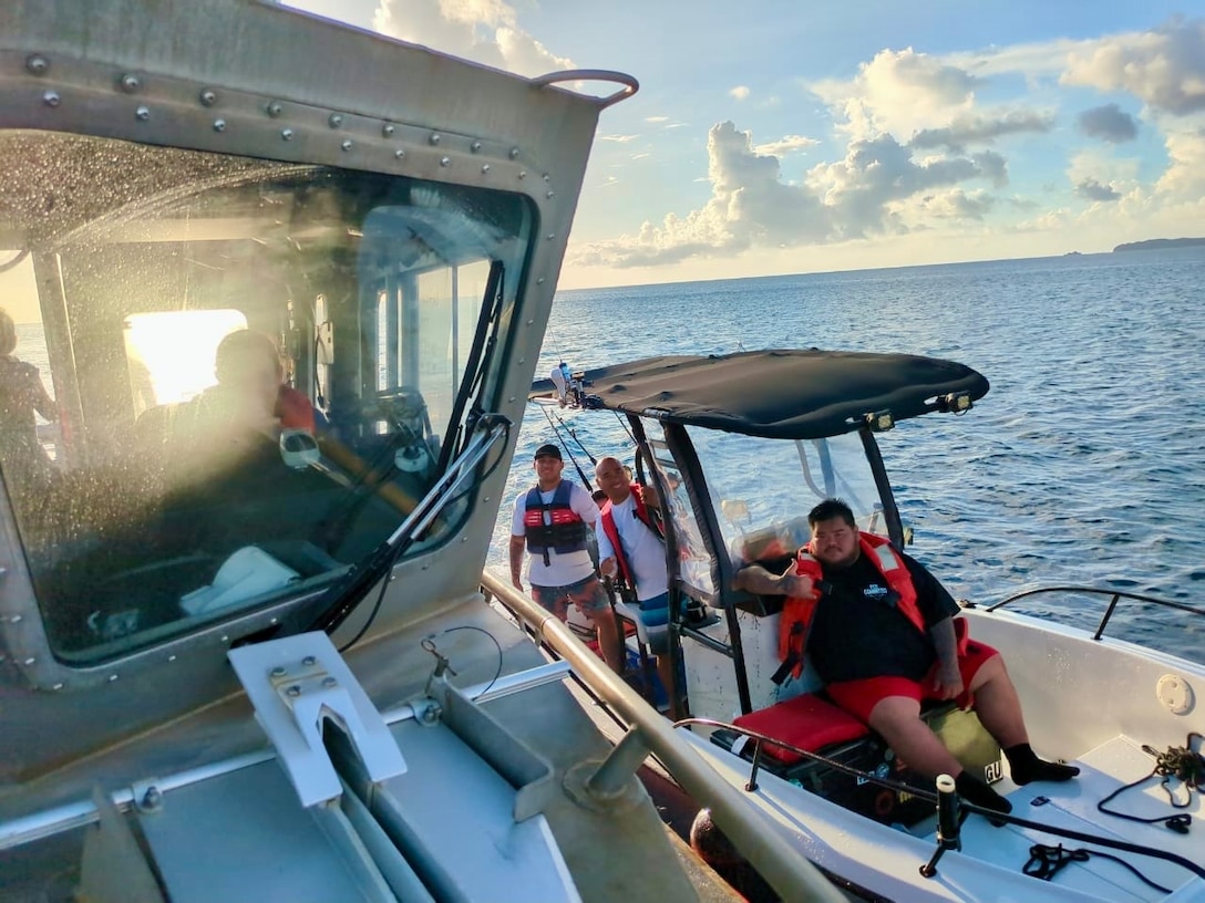 The U.S. Coast Guard successfully rescue a disabled vessel, Uchan, and their crew approximately 25 miles offshore from Galves Banks on June 13, 2024. The operation involved a coordinated effort from the Joint Rescue Sub-Center (JRSC) Guam and U.S. Coast Guard Station Apra Harbor's 45-foot Response Boat-Medium. (U.S. Coast Guard photo by Petty Officer 1st Class Andrew Crowton)