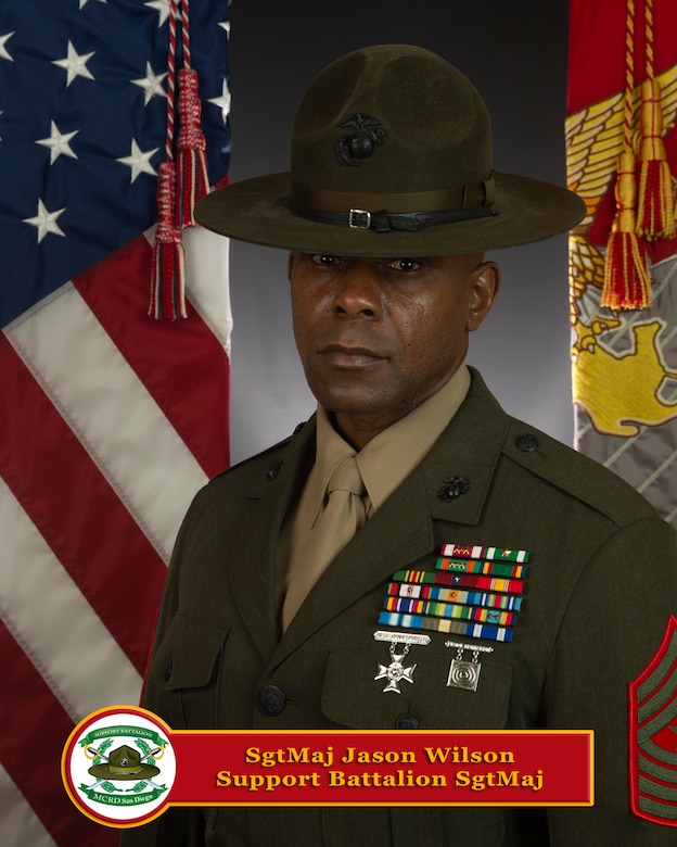 Sergeant Major Wilson was born and raised in Mayesville, South Carolina. He enlisted in the Marine Corps in November 1999 and attended boot camp at MCRD Parris Island, South Carolina. Upon graduation of boot camp, he reported to Camp Lejeune, North Carolina where he attended his Military Occupational Specialty (MOS) School earning the MOS 0151 an Administrative Clerk. His first assignment was to I Marine Expeditionary Headquarters Group (S-1) Camp Pendleton, California. During his time at I MHG, he was promoted to the rank of Corporal.