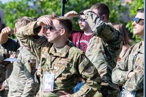Airmen watch sUAS aerial demonstration.
