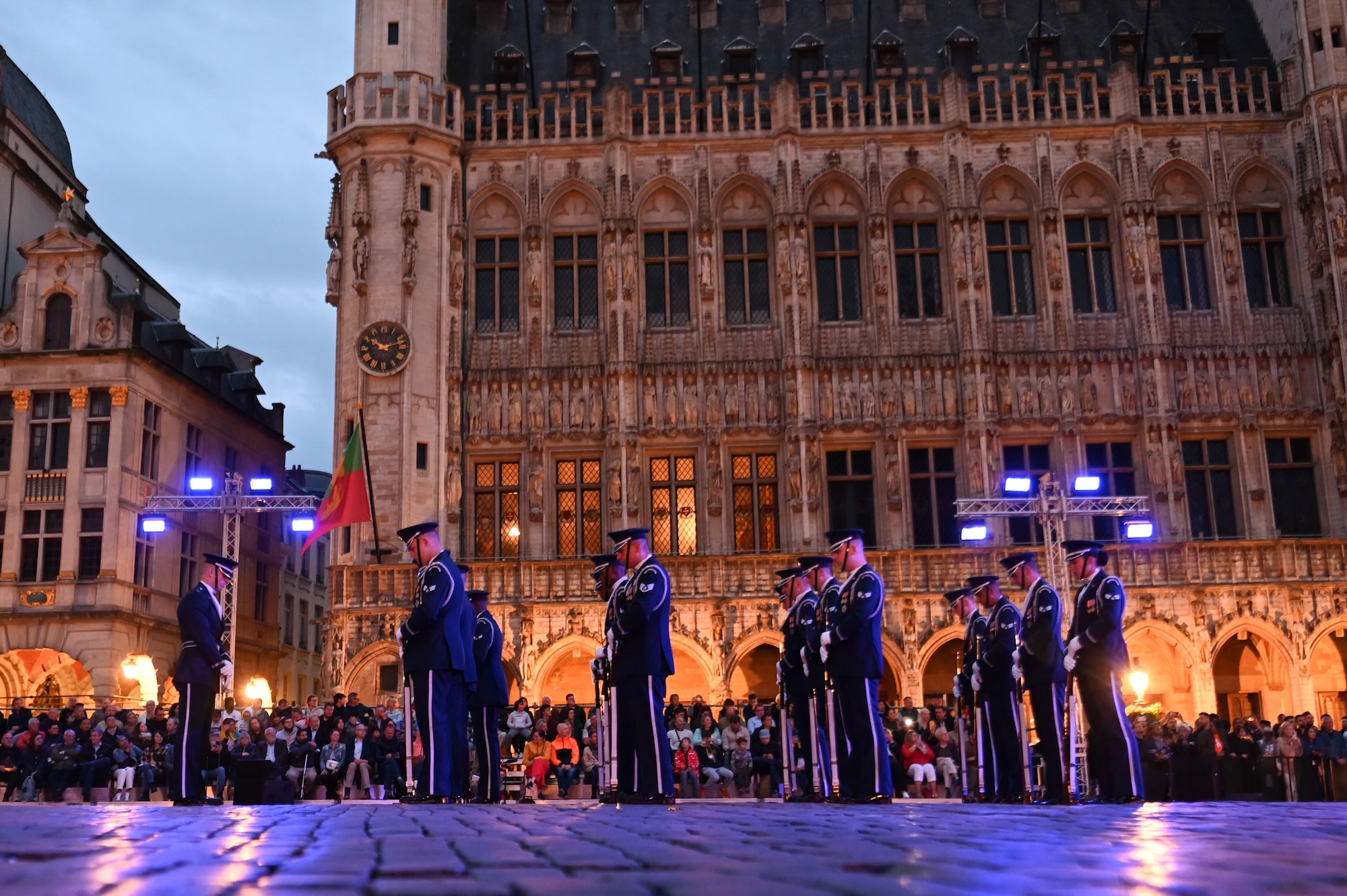 U.S. Air Force Honor Guard Drill Team prepares to perform their drill routine at the Belgian Defence International Tattoo 2024 in Brussels, Belgium, June 8, 2024.