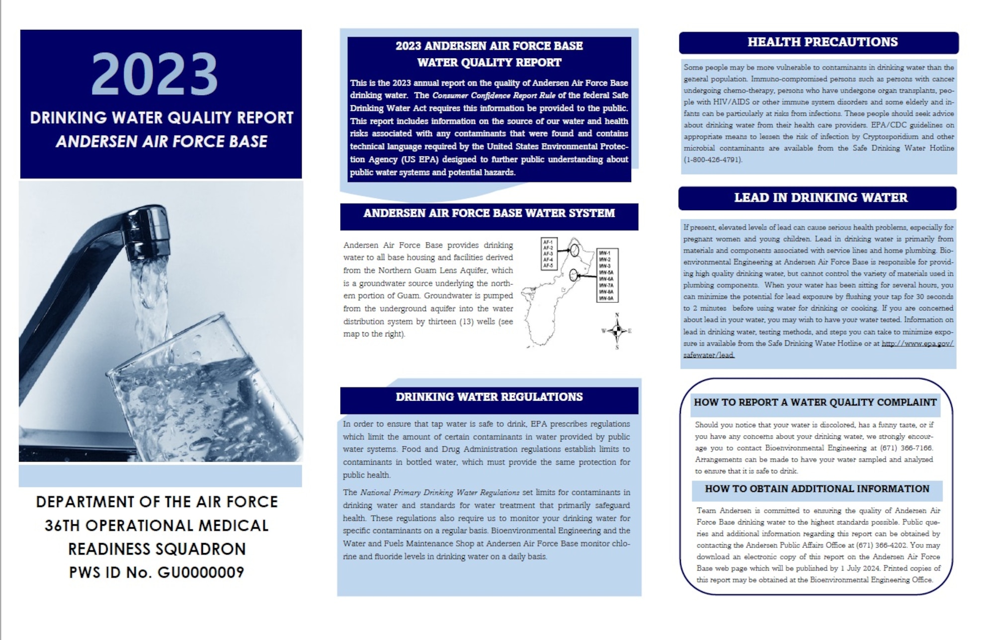 The 2023 report on the quality of drinking water on Andersen Air Force Base, Guam, shared by the 36th Operational Medical Readiness Squadron/Bioenvironmental Engineering. (Courtesy Graphic)