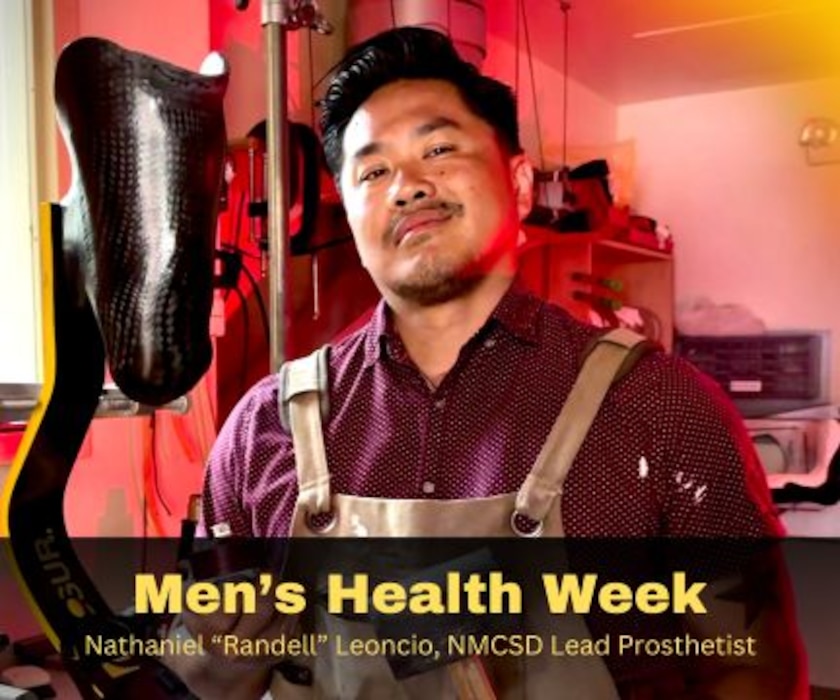 SAN DIEGO (Jun. 11, 2024) Naval Medical Center San Diego's (NMCSD) Lead Prosthetist, Nathaniel Randell Leoncio, poses for an environmental photo.  Leoncio offers his perspective in the associated story of what Men's Health signifies for him.  The mission of NMCSD is to prepare service members to deploy in support of operational forces, deliver high quality health care services, and shape the future of military medicine through education, training, and research. NMCSD employs more than 5,000 active-duty military personnel, civilians and contractors in southern California to provide patients with world-class care. Anchored in Excellence, Committed to Health!