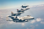An A-10 Warthog and F-16 Fighting Falcon from the Air National Guard Air Force Reserve Test Center, an F-16 from the 177th Fighter Wing, an F-35A Lighting II from the 422nd Test and Evaluation Squadron, and an F-22 Raptor, operated by the 199th and 19th Fighter Squadrons, assemble during exercise Sentry Aloha 24-2 June 6, 2024, above the island of Hawaii. This iteration of the exercise involved approximately 1,060 participants and more than 40 aircraft from nine states,  operating out of Joint Base Pearl Harbor-Hickam, Marine Corps Base Hawaii, and Onizuka Kona International Airport, Keāhole.
