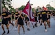 Soldiers from the U.S. Army Dental Command, Fort. Eisenhower run in formation during Fort Eisenhower's 5k fun run celebrating the 249th birthday of the U.S. Army, June 14, 2024.