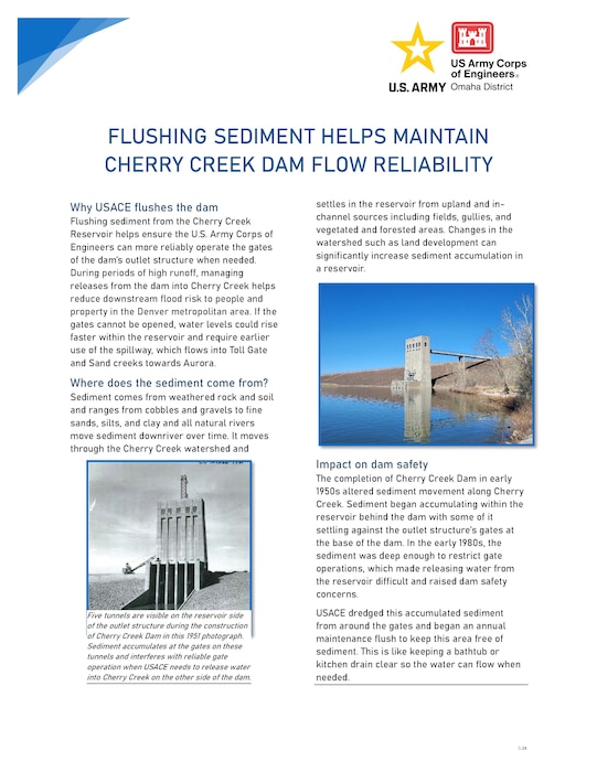 A Fact Sheet with Cherry Creek Dam information.