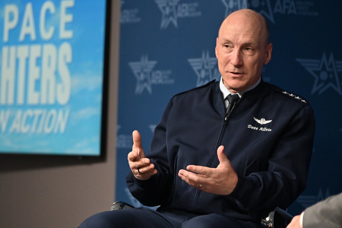 Air Force Chief of Staff Gen. David Allvin discusses details about reoptimizing the Air Force during an Air and Space Warfighters in Action session, June 13, 2024, in Washington, D.C. Allvin said the Air Force has made real and tangible progress instituting elements of a broad strategy announced in February to evolve how the Air Force develops people, generates readiness, projects power, and develops integrated capabilities. (U.S. Air Force photo)