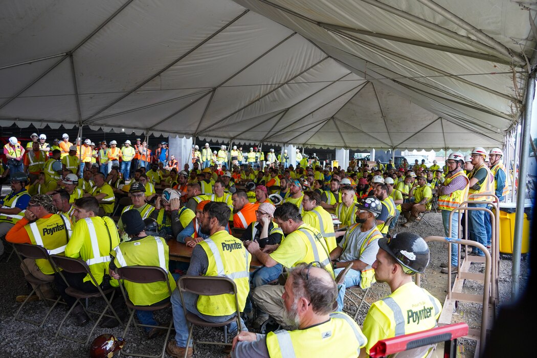 Louisville District and contract employees gathered for the kickoff of Safety Week on the site of the Louisville VA Medical Center May 6, 2024. Lt. Col. Guillermo Guandique, Louisville District deputy commander, opened the week of activities by speaking to the assembled group by sharing his thanks for the work that has been completed and for the work that is still to come.