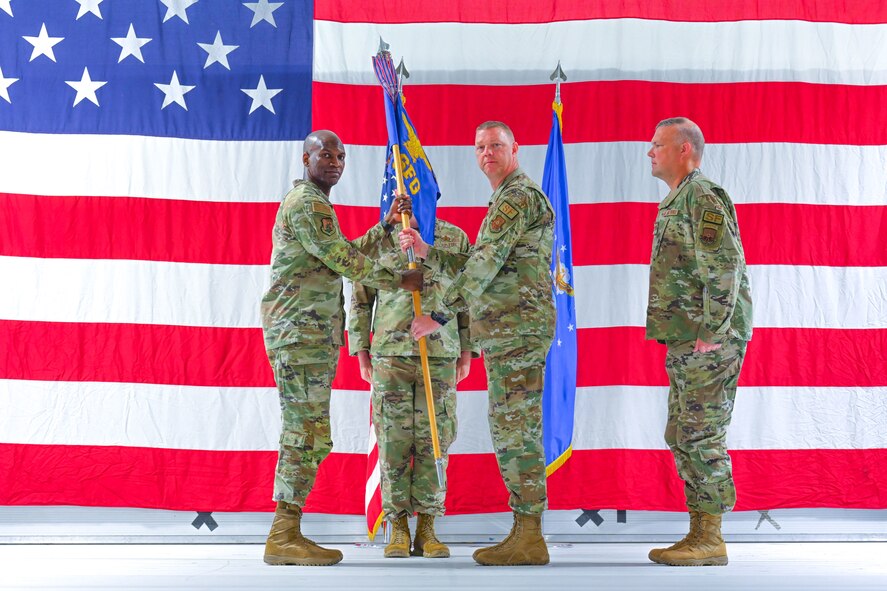U.S. Air Force Col. Anthony McCarty relinquishes command of the 91st Security Forces Group (SFG) to Col. James Slaton during a change of command ceremony at Minot Air Force Base, North Dakota, June 17, 2024. The 91st SFG is responsible for safeguarding 91st Missile Wing assets.