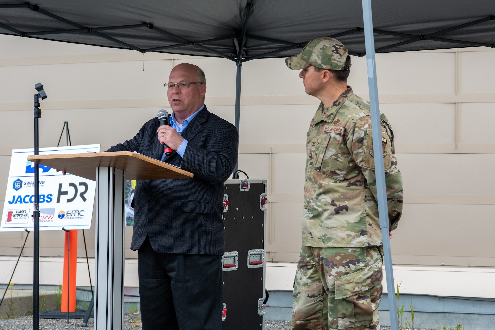 JBER leaders and project leads broke dirt at the construction site to symbolize the beginning of the project, while service members and civilians gathered to celebrate.