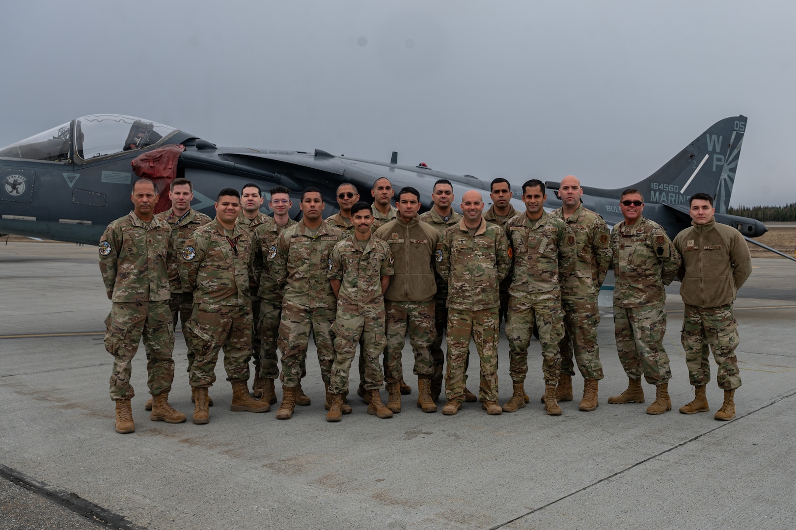 U.S. Airmen with the 141st Air Control Squadron, Puerto Rico National Guard, pose for a photo during Exercise Red Flag-Alaska 2024 at Eielson Air Force Base, Alaska, April 18 to May 3, 2024. Airmen trained in air operations interoperability among joint partnerships, focusing on suppression of enemy air defenses and offensive and defensive counterair operations.