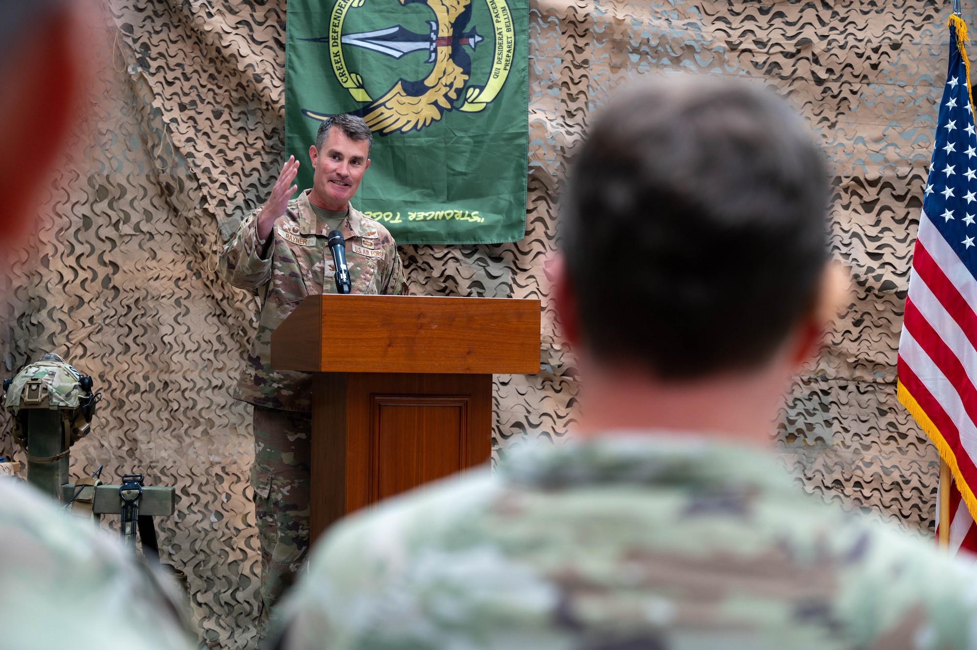 Residing officer thanks the crowd for attending the change of command ceremony.