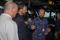 BALTIC SEA (June 15, 2024) Chaplains from Norway and Romania are given a tour of the amphibious assault ship USS Wasp (LHD 1), June 15, 2024. Wasp is conducting operations in the Baltic Sea in support of the exercise Baltic Operations 2024 (BALTOPS 24) as the flagship of the Wasp Amphibious Ready Group (WSP ARG)-24th Marine Expeditionary Unit (MEU) Special Operations Capable (SOC).