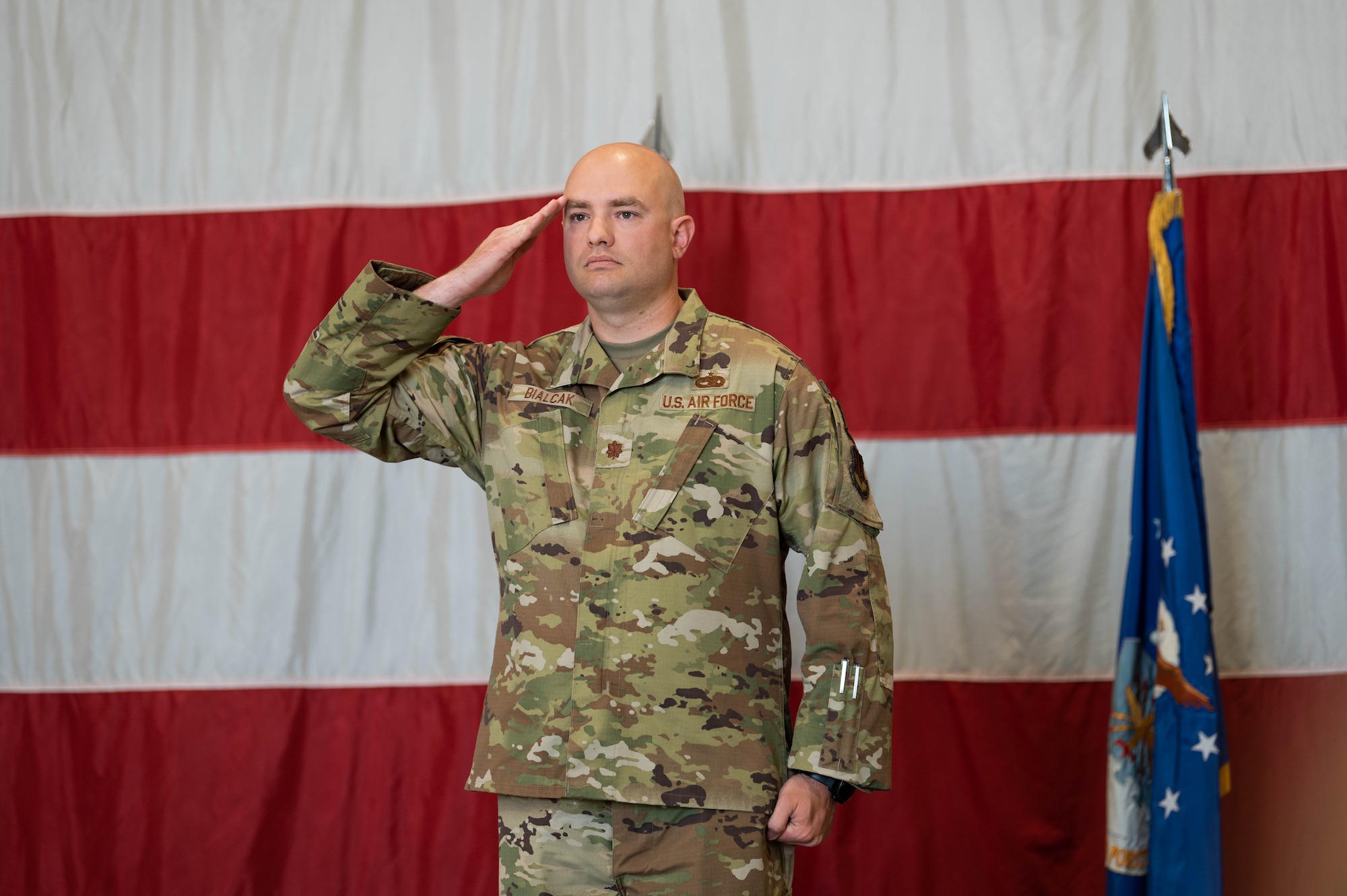 A photo of a change of command ceremony