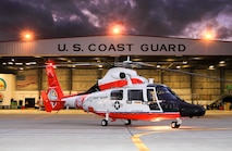 LOS ANGELES - A MH-65C Dolphin helicopter (6584) from Coast Guard Air Station Los Angeles has recently returned from Coast Guard Aviation Logistics Center in Elizabeth City, N. C. where the helicopter received 'retro' paint colors to celebrate 25 years of the Coast Guard using the Dolphin helicopter