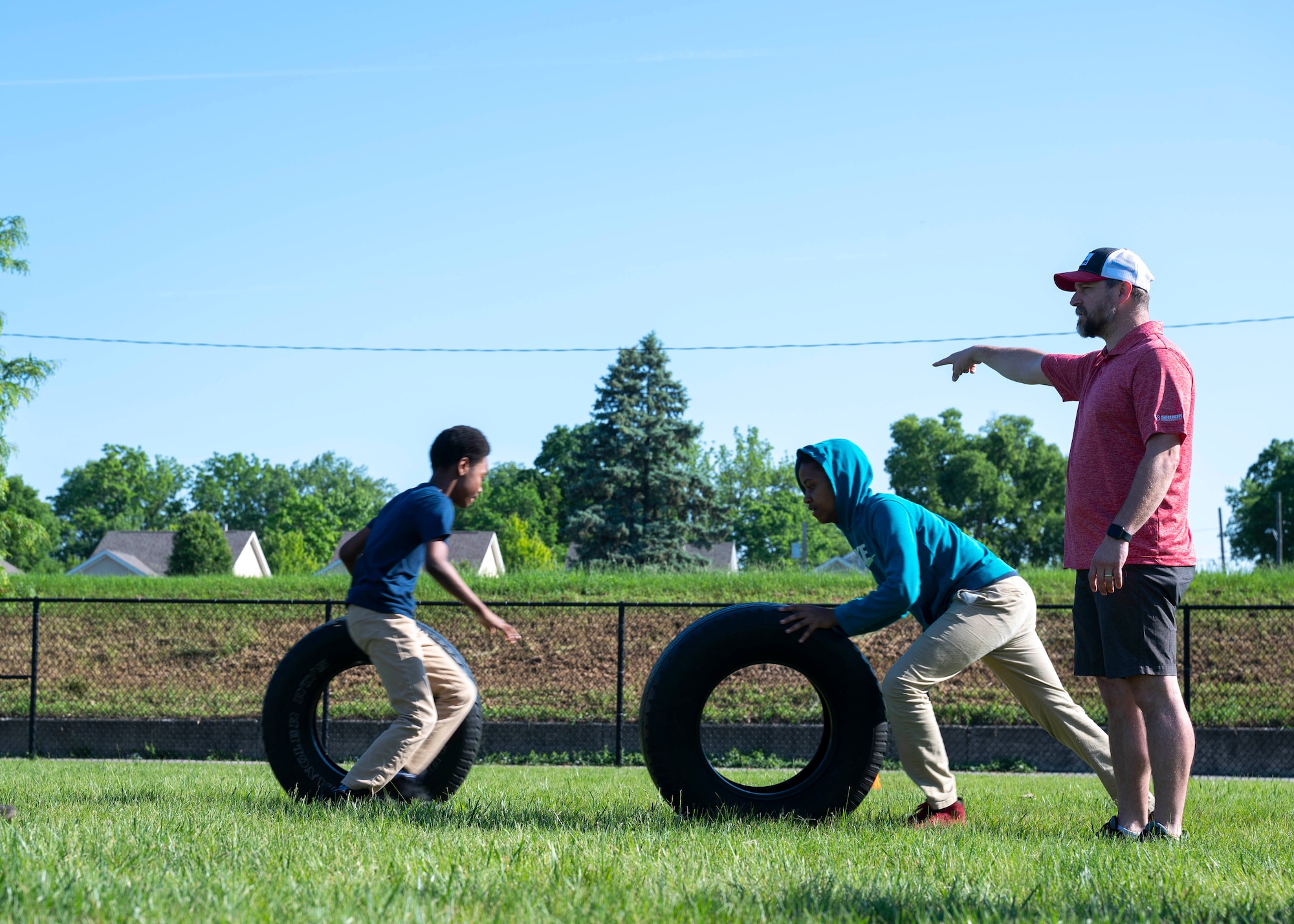 Edison Elementary School children compete against one another in fun games and activities during the end of the school year field day in Dayton, Ohio, May 16, 2024. Members of AFLCMC volunteer yearly with the local school to help with this large event. (U.S. Air Force photo by Staff Sgt. Mikaley Kline)