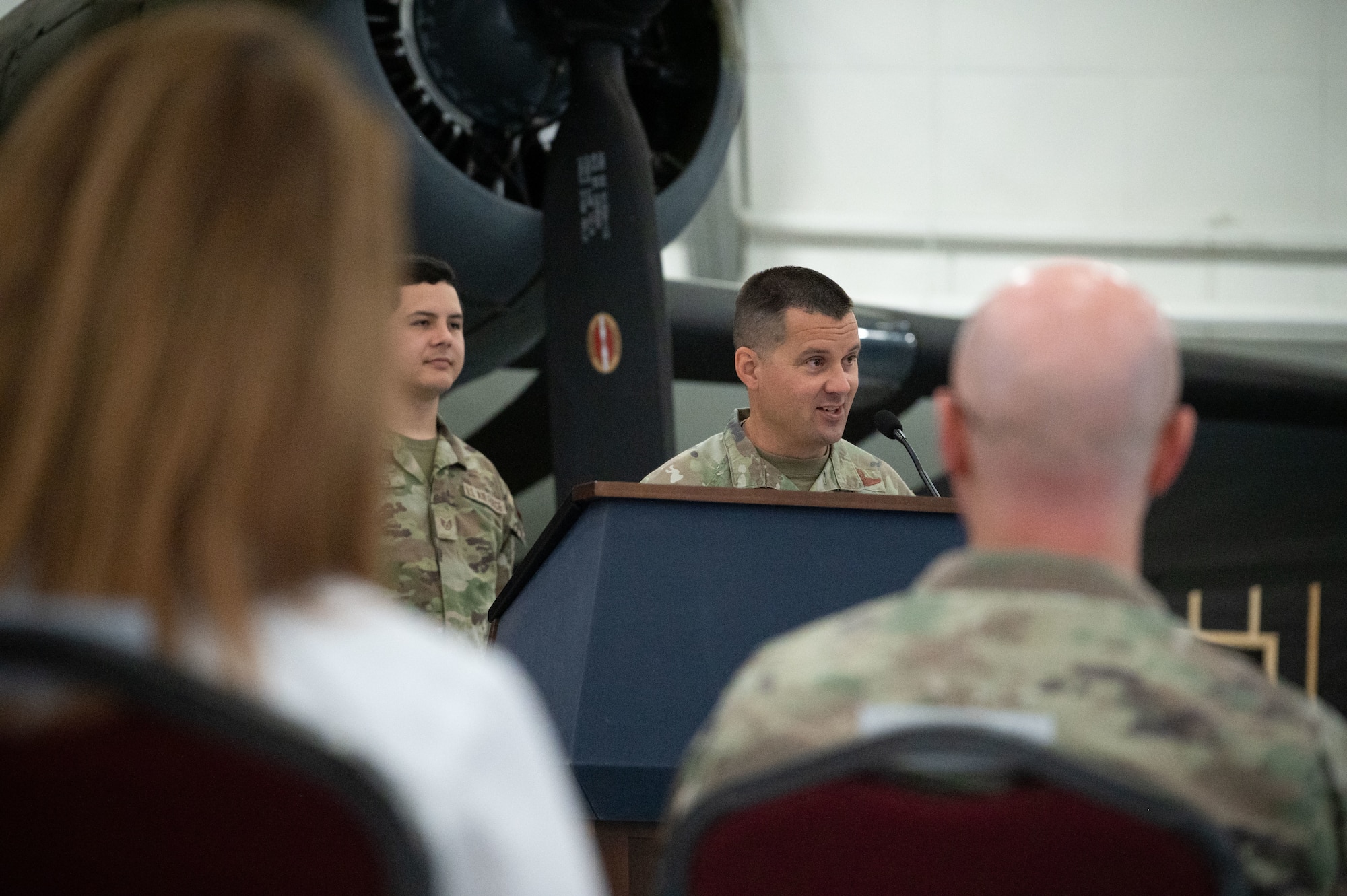 U.S. Air Force Col. Jason Holocomb, 436th Mission Support Group commander, speaks during the 436th Contracting Squadron change of command at Dover Air Force Base, Delaware, June 18, 2024. The ceremony saw Maj. Ryan Coker relinquish command to Maj. James Cashwell. (U.S. Air Force photo by Dieondiere Jefferies)