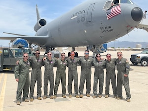 Pictured: 349th OG CC - Col. Joseph Romeo, 349th MXG CC - Col. Cade Gibson, 749th AMXS 1 Lt. James Griffith, 749th AMXS MSgt. Kenneth Jarvis, 749th AMXS TSgt. Darrel Duarte, Retired, 79th ARS Col. John Cuellar, 79th ARS Col. Nicholas Raue, 79th ARS Col. Jason Ruiz, 79th ARS Maj. William McMillian, 79th ARS Capt. Dillon Stewart, 79th ARS MSgt. Arriel Bromley, 79th ARS SSgt. Andrew Lanthier, 70th ARS MSgt. Christopher Thomas, 70th ARS SSgt. Scott Speck