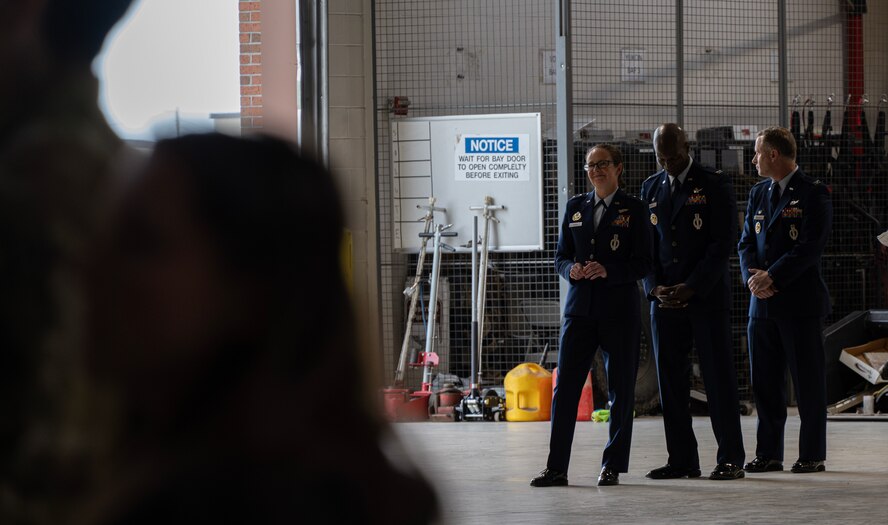 Participants in the 91st Missile Wing (MW) change of command ceremony wait to go on stage at Minot Air Force Base, North Dakota, June 18, 2024. The 91st MW is one of the Air Force’s three operational missile units. Its mission is to defend the nation with a combat-ready nuclear force. (U.S. Air Force photo by Airman 1st Class Alyssa Bankston)