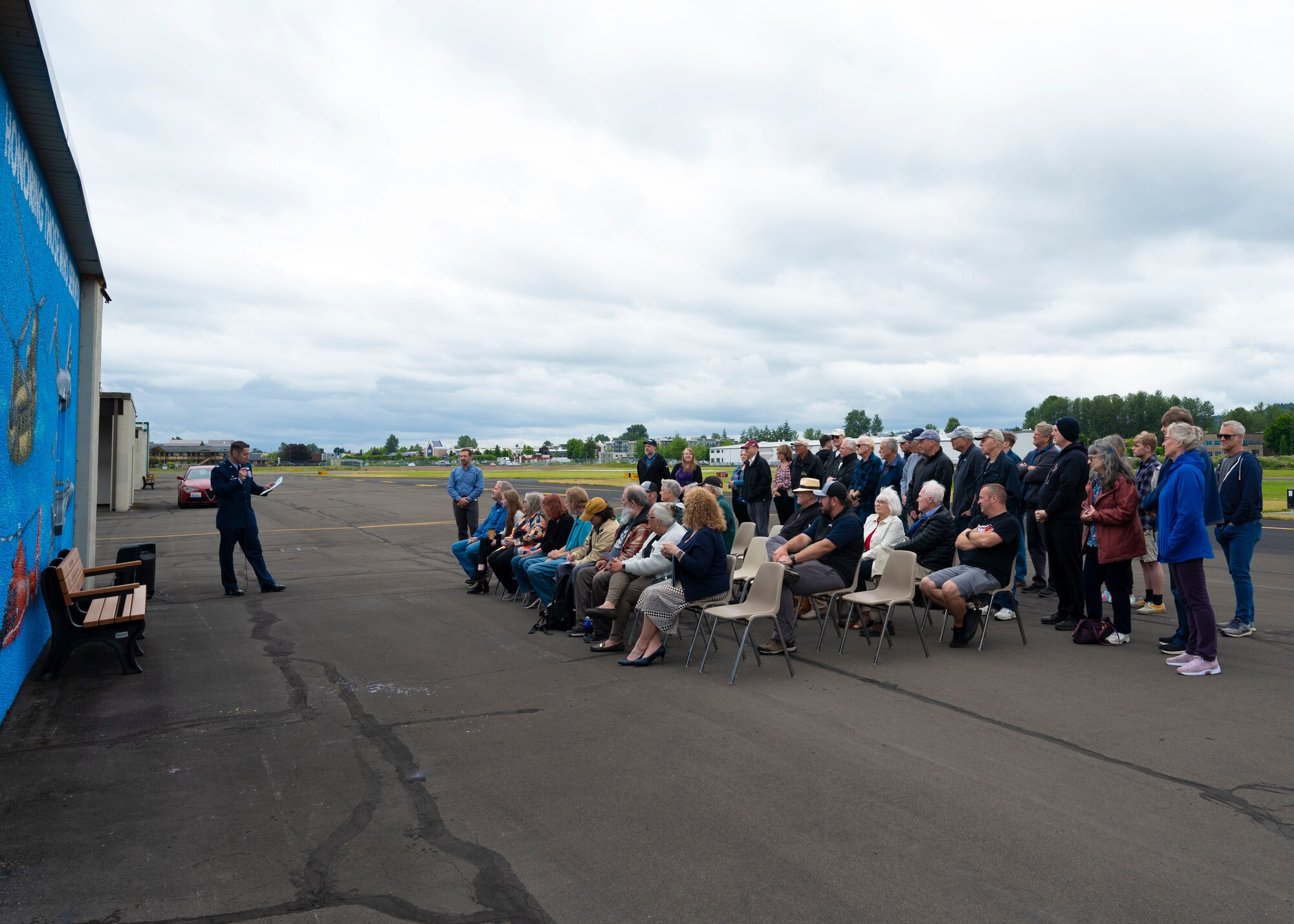 A dedication ceremony to unveil the new Col. Joe Jackson mural and bench was held at Auburn Municipal Airport, Washington, June 17, 2024. The ceremony honored Jackson, his family who were present at the event and those who have served. Jackson was awarded the Medal of Honor by President Lyndon B. Johnson for his efforts in saving three Airmen in an evacuation during the Vietnam War.