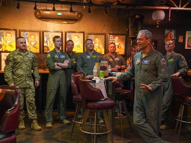 U.S. Air Force Gen. Ken Wilsbach, commander of Air Combat Command, delivers remarks to 9th Reconnaissance Wing personnel during the final day of his visit to Beale Air Force Base, California, June 5, 2024.
