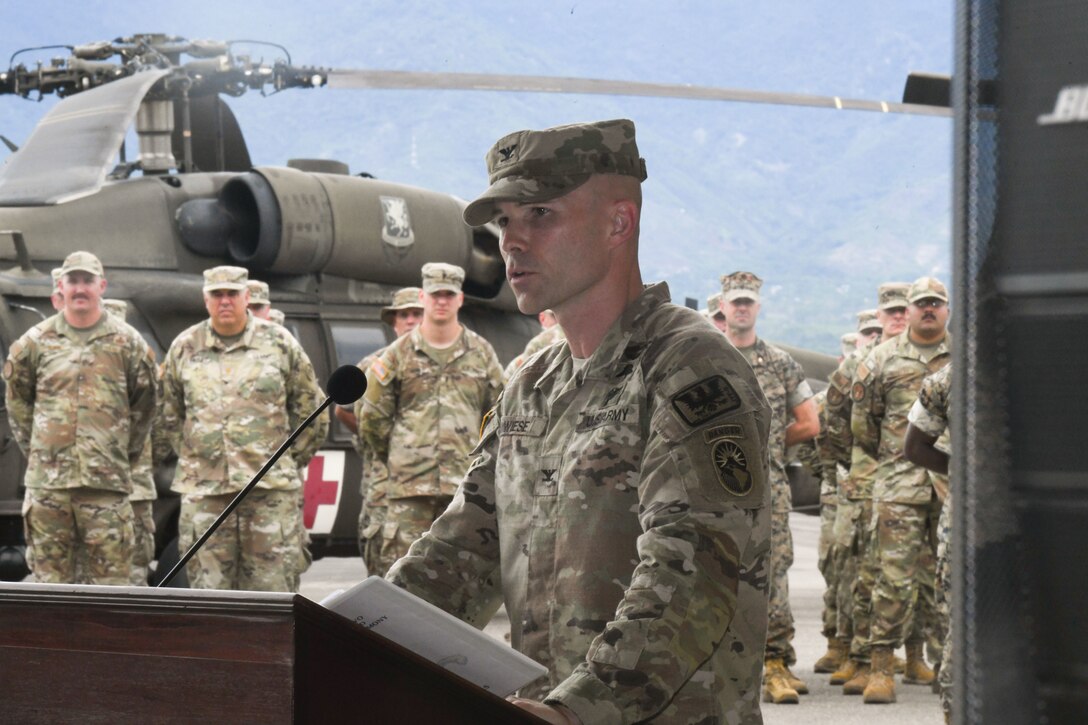 A photo of a Soldier talking.