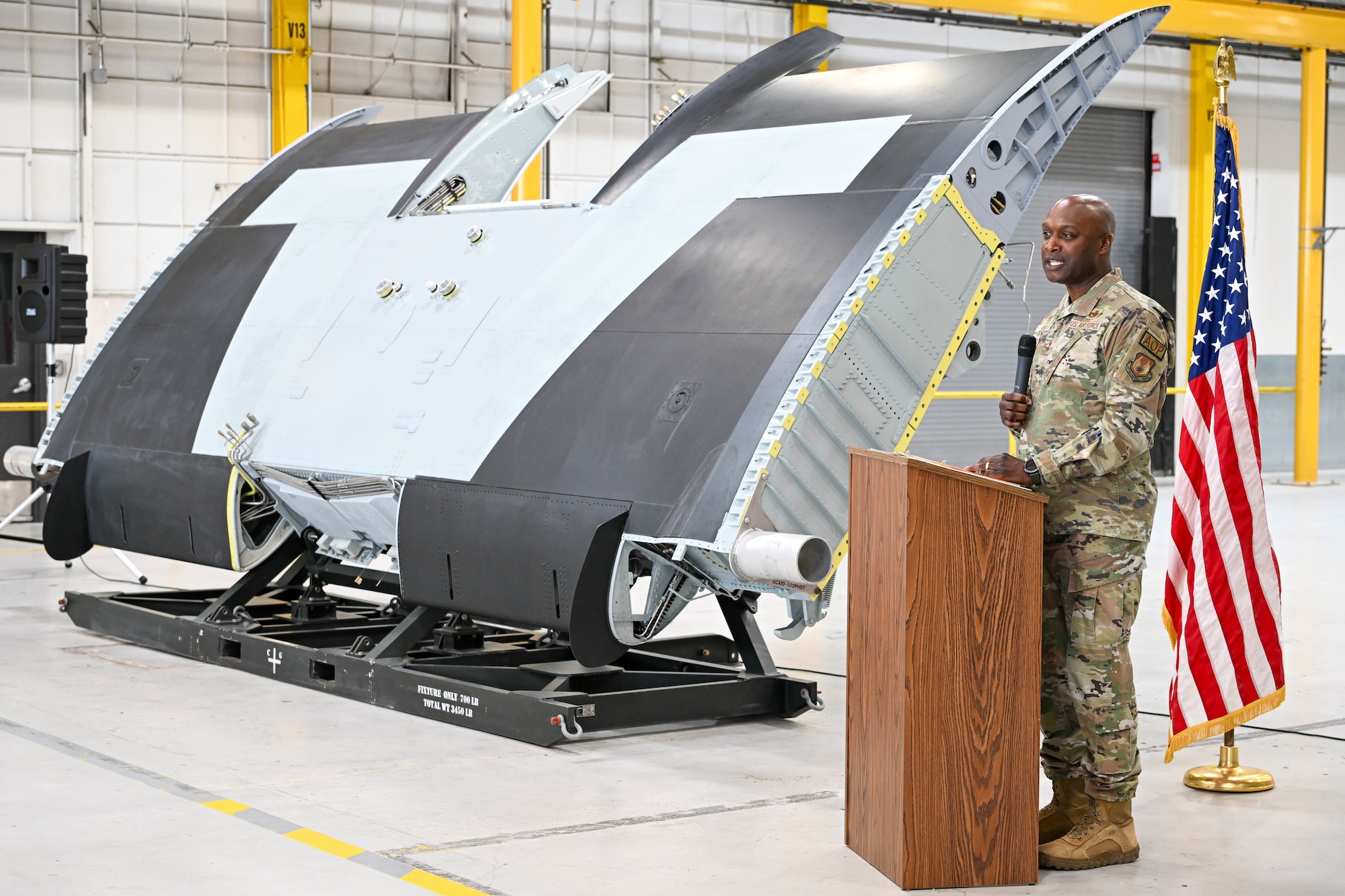 Maj. Gen. Kenyon Bell, Ogden Air Logistics Complex commander, speaks at the A-10 Wing Final Salute event June 14, 2024 at Hill Air Force Base, Utah. (U.S. Air Force photo by Cynthia Griggs)