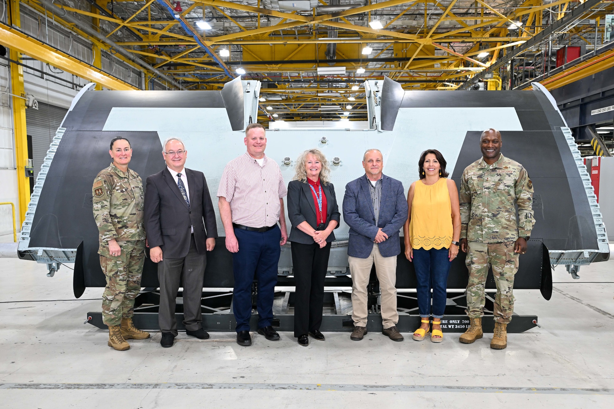 Group photo of leaders in front of the final wing at the A-10 Wing Final Salute event June 14, 2024, at Hill Air Force Base, Utah. (U.S. Air Force photo by Cynthia Griggs)