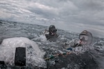 U.S. Navy Explosive Ordnance Disposal (EOD) technicians assigned to Explosive Ordnance Disposal Mobile Unit (EODMU) 2 and maritime EOD technicians from the Royal Netherlands Navy conduct floating mine response drills as part of EOD's mine countermeasure capabilities in the Baltic Sea off the coast of Putlos, Germany, June 13, 2024.