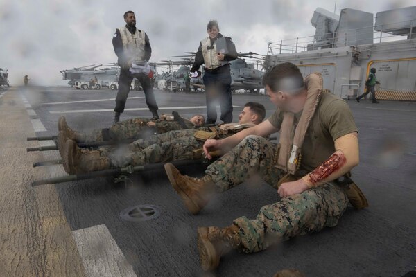 USS Wasp (LHD 1) mass casualty drill in the Kattegat Strait.