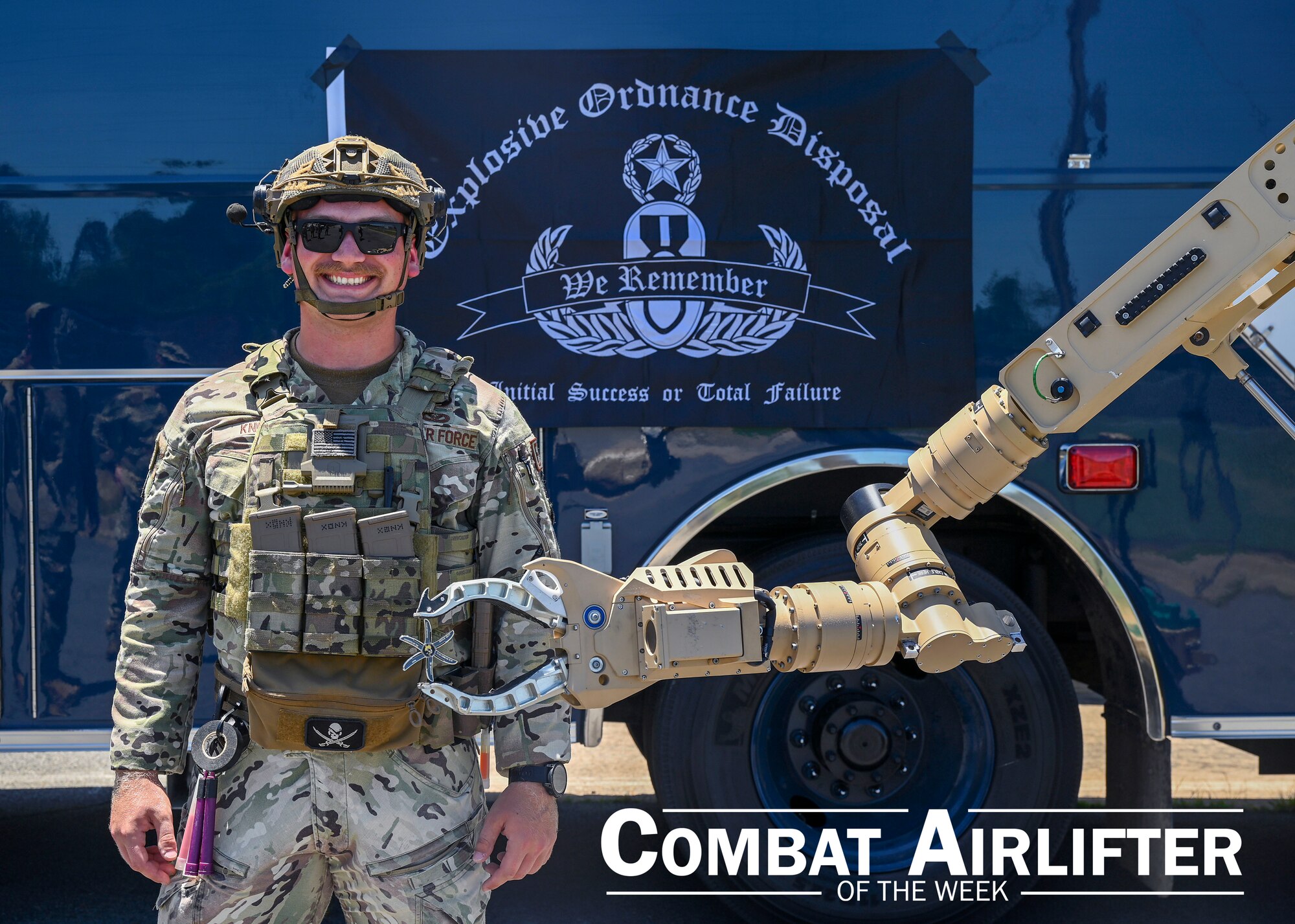 Airman 1st Class Slater Knox, 19th Civil Engineer Squadron Explosive Ordnance Disposal team member, is selected as Combat Airlifter of the Week, June 20, 2024.