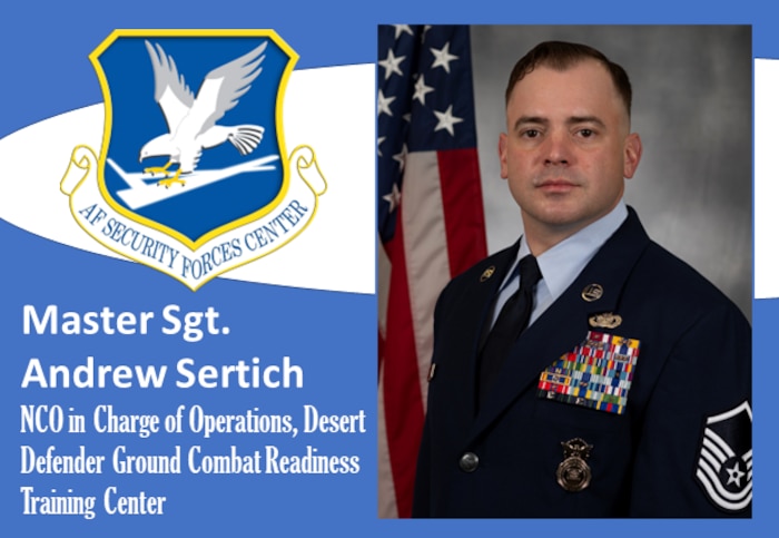 official photo of Sertich in graphic with AFSFC shield