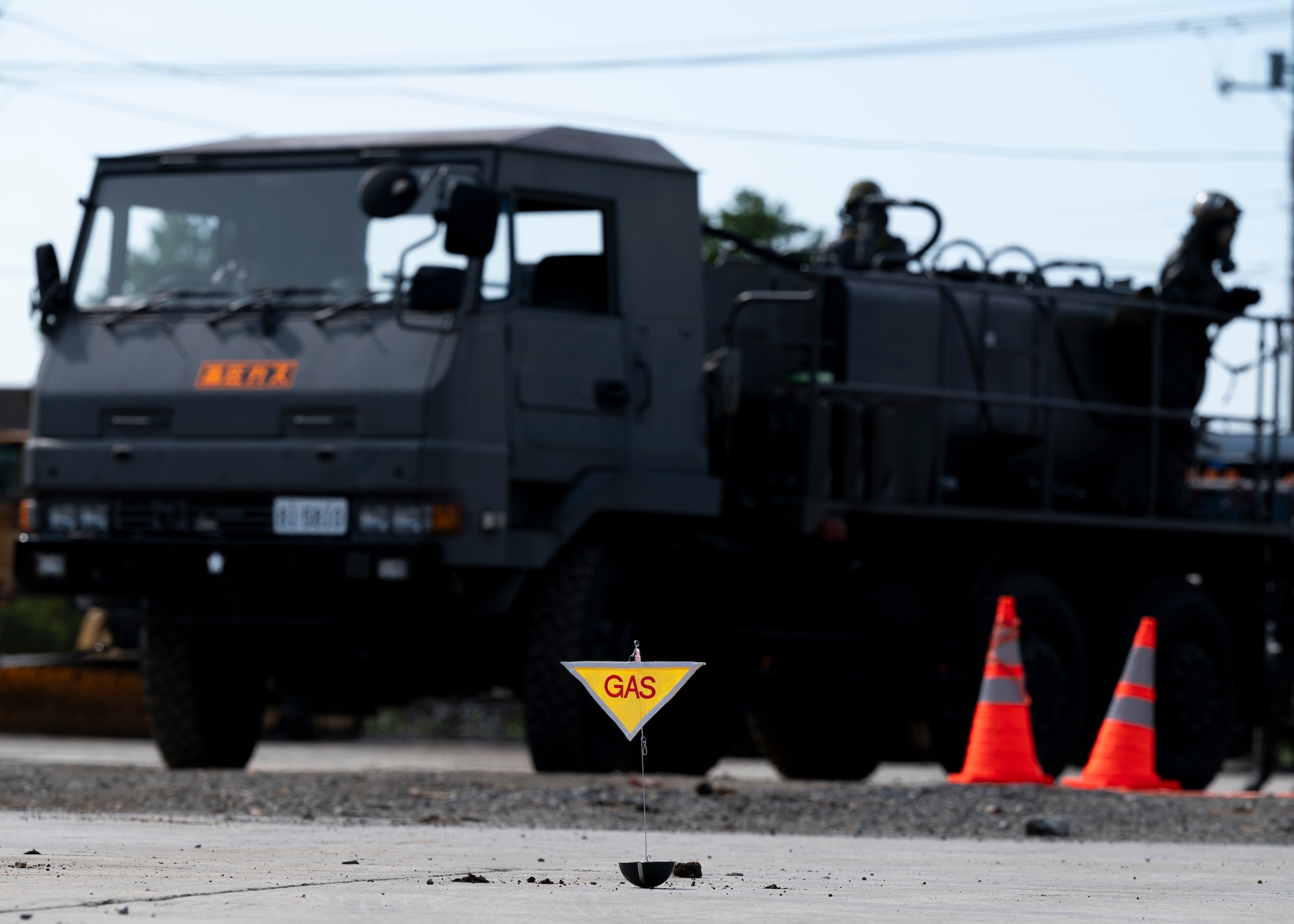 A gas marker is displayed during chemical, biological, radiological and nuclear defense training.