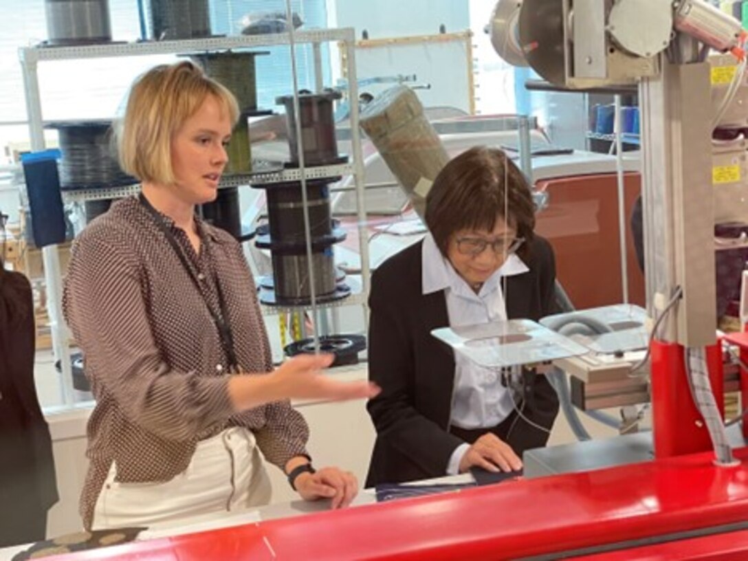 DoD Advanced Functional Fabrics of America (AFFOA) MII provided an institute overview and demonstrated technology capabilities at its Cambridge, MA headquarters to Under Secretary of Defense for Research and Engineering Heidi Shyu on May 31.