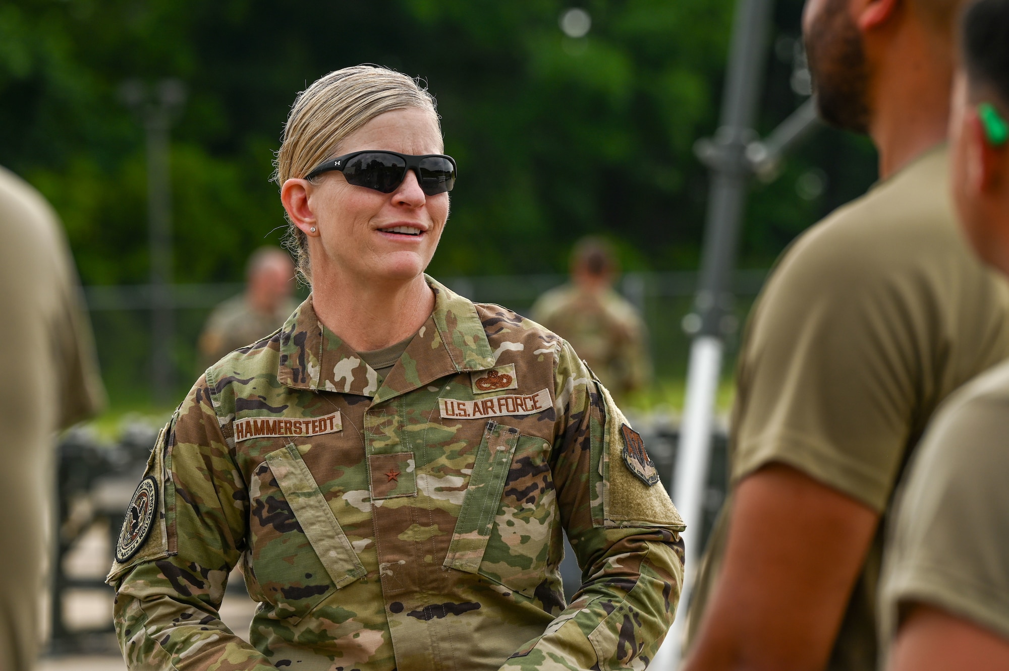 Air Force general officer talks to Airmen.