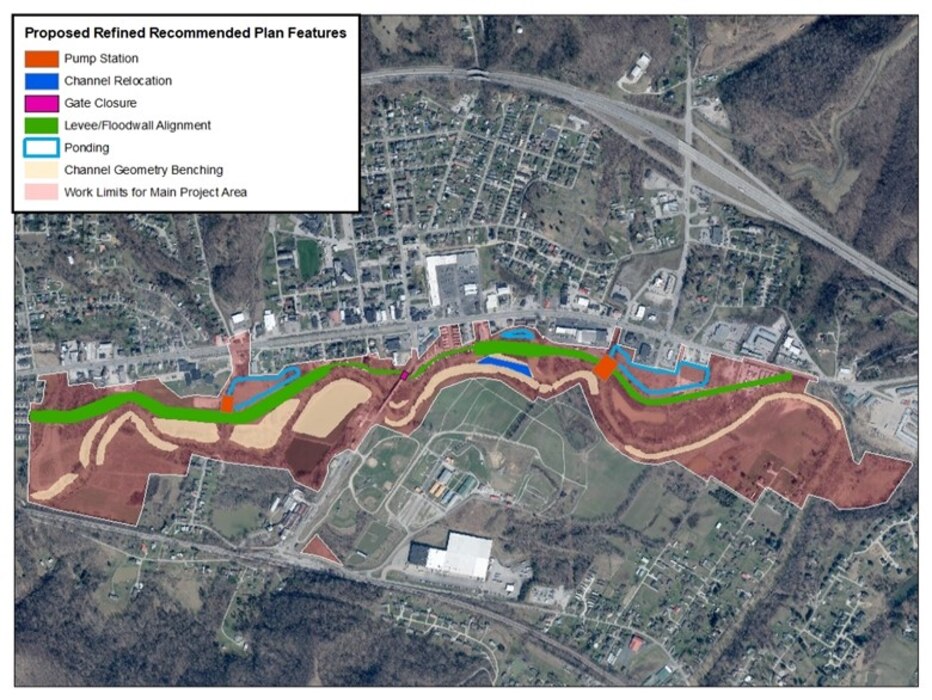 A map showing areas outlined in the 2019 recommended plan features.